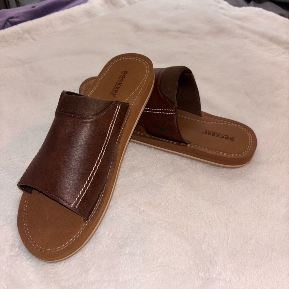 Dockers Leather Brown Slide Sandals